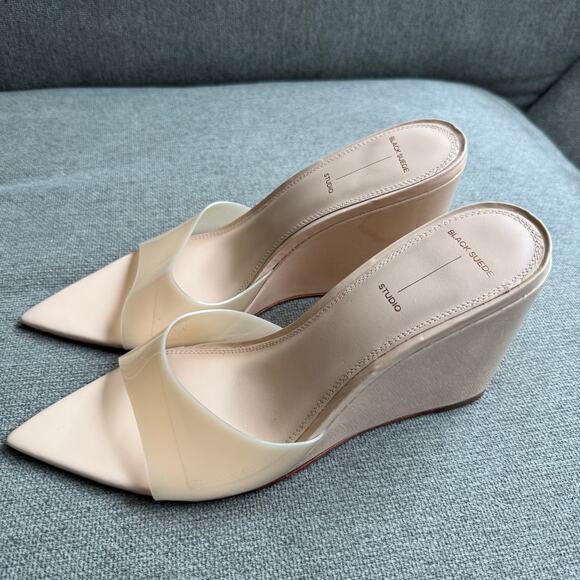 BLACK SUEDE STUDIO Paloma Wedge Sandal Cream Transparent Upper Sz 9.5 - Picture 5 of 13
